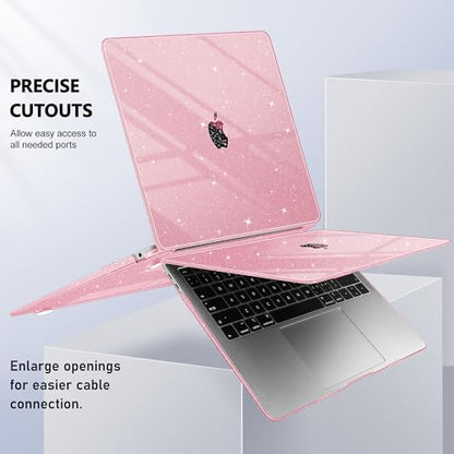 May Chen Compatible with MacBook Air 13 inch Case 2021 2020 2019 2018 Release Models: M1 A2337 A2179 A1932, Plastic Hard Shell Case for Mac Air 13 inch with Retina Fits Touch ID, Pink Glitter - color: Pink Glitter