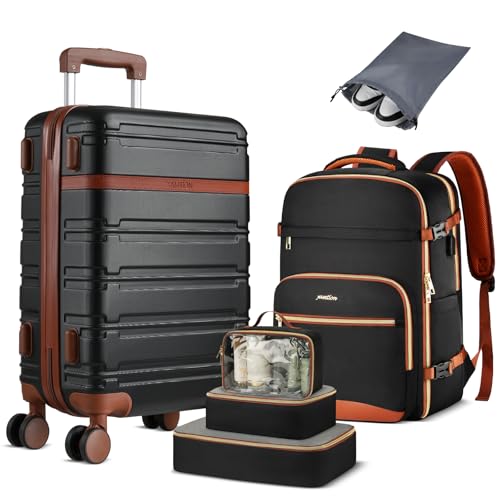 YAMTION Luggage Sets 6 Piece,Hardside 20In Suitcase with Spinner Wheels,TSA Lock,Carry On Suitcase Travel Essentials for Personal Items - color: Black
