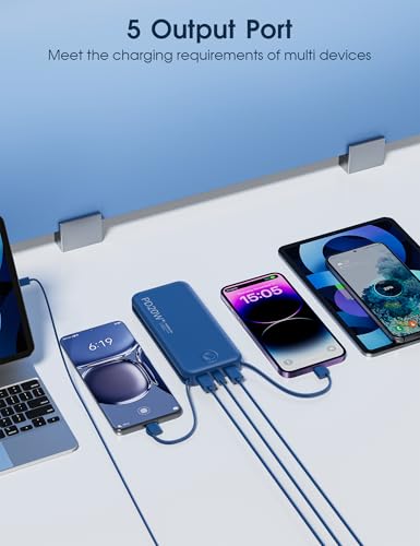 Nusyddy Portable Charger 10000mAh Fast Charging w/Built-in Wall Plug Navy | PD20W Fast Charging, LED Indicator, Pass Through Charging, TSA Approved, Compact/Slim, Power Bank for iPhone/iPad/Samsung - color: Navy