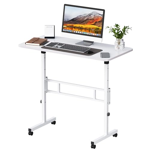 Panana Small Standing Desk Adjustable Height, Mobile Rolling Stand Up Desk with Wheels, 32 Inch Portable Rolling Desks Computer Office Workstations Walking Pad (White) - color: White