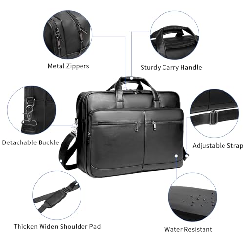 seyfocnia Men’s Leather Messenger Bag, 15.6 Inch 17.3 Inch Laptop Briefcase Satchel Computer Shoulder Bag Business Handbag