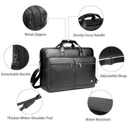 seyfocnia Men’s Leather Messenger Bag, 15.6 Inch 17.3 Inch Laptop Briefcase Satchel Computer Shoulder Bag Business Handbag