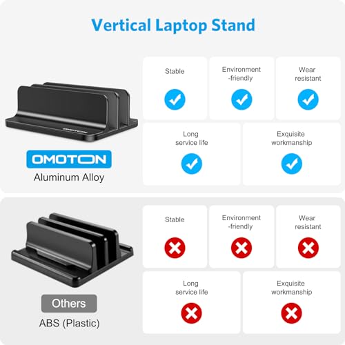 OMOTON Vertical Laptop Stand [Updated Double Version], Desktop Aluminum Mac Book Stand with Adjustable Dock Size, Fits All Mac Book, Surface, Chrome Book and Gaming Laptops (Up to 17.3 inch) (Black) - color: Black