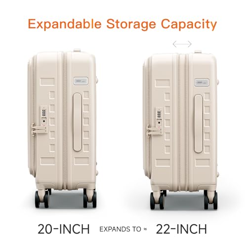 Top Opening Expandable Lightweight PC Hard Shell Suitcase, 20 Inch Carry On Luggage with TSA Lock, 360 Silent Spinner Wheels, Cup Holder, Ideal for Business Travel Suitcase (Beige) - color: Beige, size: Carry-on 20-Inch
