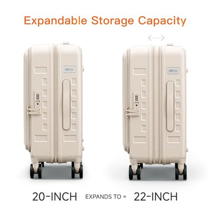 Top Opening Expandable Lightweight PC Hard Shell Suitcase, 20 Inch Carry On Luggage with TSA Lock, 360 Silent Spinner Wheels, Cup Holder, Ideal for Business Travel Suitcase (Beige) - color: Beige, size: Carry-on 20-Inch
