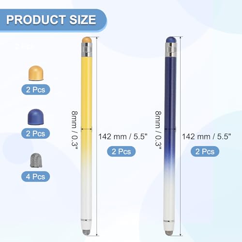 PATIKIL 4 Pcs Stylus Pens for Touch Screens, 2 in 1 High Sensitivity Universal Pen Capacitive Stylus for Phone Tablets Laptop Touch Screen Devices, Blue Yellow - color: Blue Yellow