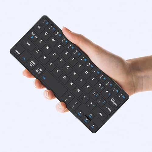 Universal Wireless Keyboards Portable Mini Keyboard with Any-Angle Stand | Dual-Device Computer Keyboards Rechargeable Travel Bluetooth Keyboard for iPad/iPhone/Tablet/Laptop&Android/Windows/iOS,Black - color: Black