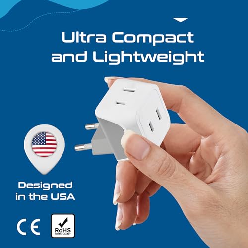 Ceptics European Travel Plug Adapter Europe Power Adaptor Charger Dual Input - Ultra Compact - Light Weight - USA to any Type C Countries such as Italy, Iceland, Austria and More (CT-9C), white | USA to Type C adapter, Lightweight Design, European Plug Ad