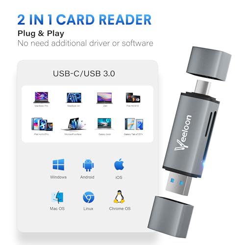 OTG SD Card Reader，Dual Slots USB 3.0 Type C to Micro SD Card Adapter, MicroSD SDHC SDXC Memory Card Viewer with Leather Carrying Case for Camera, iPhone 17 16 15 Pro/Pro Max PC MacBook Laptop