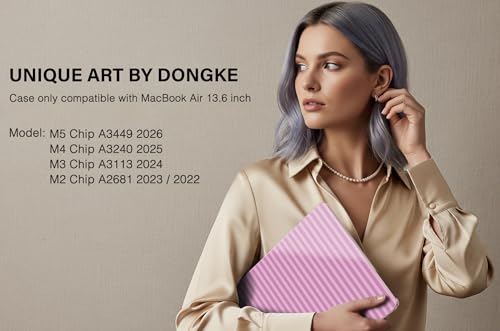 for MacBook Air 13 Inch (13.6 Inch) Case, M5/M4/M3/M2 Chip 2026 2025 2024 2023 2022, Hard Plastic Printed Cover with Screen Protector & Keyboard Cover & Dust Plugs, Pink Stripes - color: Pink Stripes