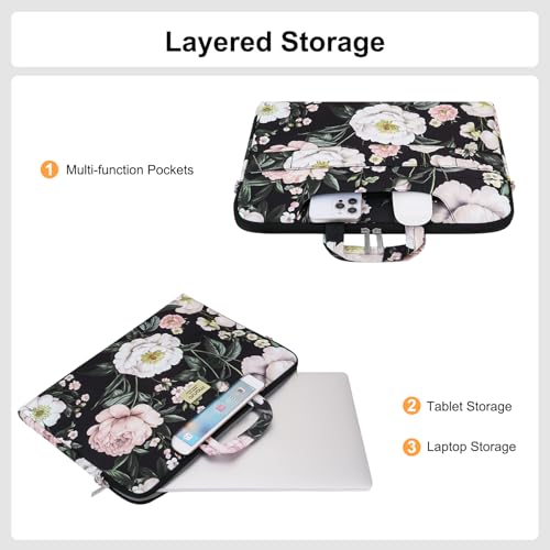 MOSISO Laptop Bag for Women, 15.6 inch Computer Bags | Compatible with MacBook Pro 16 inch, HP, Dell, Asus, 15-15.6 inch Laptop Messenger Shoulder Sleeve with Strap, Gorgeous Peony