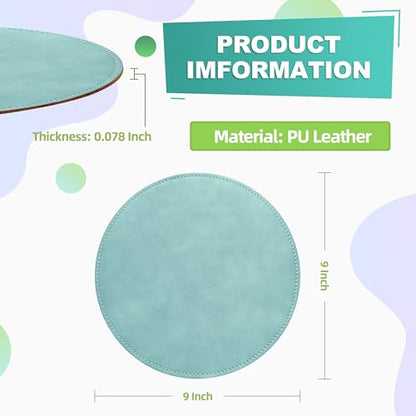 Mouse Pad，Round Mouse Pad，PU Mouse Pad，Leather Mouse Pad with Stitched Edge Micro-Fiber Base with Non-Slip Waterproof，Mouse Pad for Computers，Laptop，9 x 9 Inch (Light Blue) - color: Light Blue, size: 9L x 9W inches