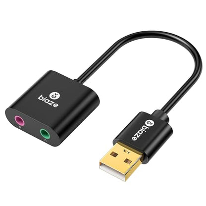 USB Audio Adapter USB Sound Card for PC/Computer/Laptops/PS5/PS4 | USB to 3.5mm Jack Audio Adapter, Plug and Play, No Drivers Needed, 3.5mm Headphone and Microphone TRS Jack, for Windows & Mac - color: A-Black