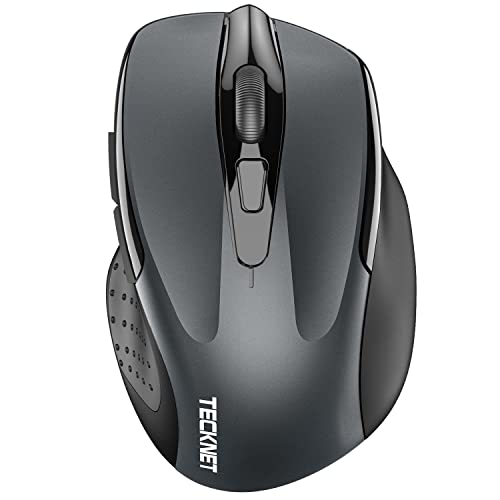 TECKNET Wireless Mouse (2.4G & BT5.0/3.0) Silent 4800 DPI Computer USB A & Bluetooth Mouse 6 Buttons, Wide Compatibility - Grey - color: Grey