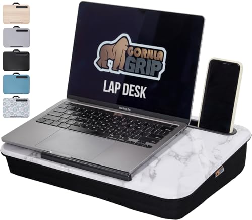 GORILLA GRIP Laptop Lap Desk with Phone Holder, Pillow Cushion Desks Fit Laptops up to 15.6", Gifts for Home, Portable Travel Workstation, Tray Ledge Keep Computers in Place, Marble Pattern - color: Marble