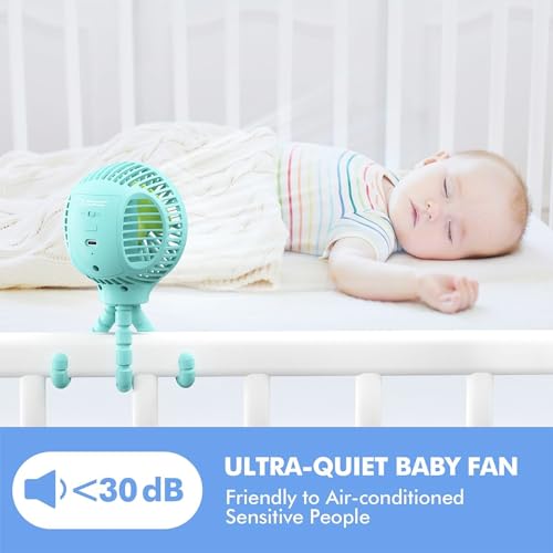 WiHoo Portable Stroller Fan, 11H Ultra-long Battery Life 3 Speed 360°Rotate, USB Rechargeable or Battery Operated Cooling Clip On Personal Fan for Baby Crib Travel Car Seat Blue - color: Blue