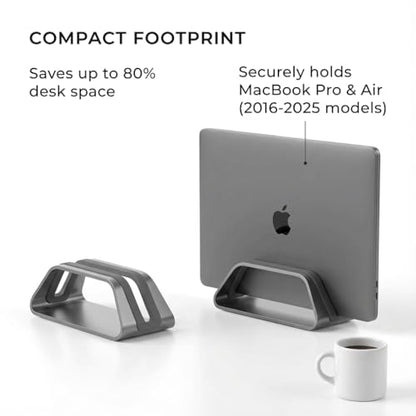 HumanCentric Vertical Laptop Stand Compatible with MacBook Pro & Air | PC Desk Stand, Aluminium, Exchangeable Inserts for Different Device Models, Fits MacBook Pro & MacBook Air, Silver Color - color: Silver
