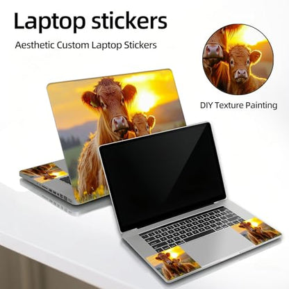 Universal Laptop Skin Sticker Decal, 12"-15.6" Aesthetic Vinyl Wrap, Highland Cow Sunset Waterproof Notebook Cover Art Protector for MacBook HP Dell Lenovo, Fits 13" 14" 15" 15.6" - color: Highland Cow Sunset