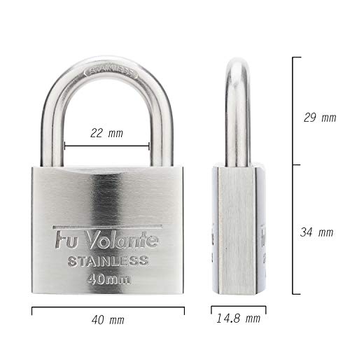 Stainless Steel Pin Tumbler Padlock, 304 Marine Series, Weatherproof Padlock for Outdoor use, 1-1/2 inch Wide Body, Keyed Alike Locks- Stainless Steel Body & Shackle-2 Pack - color: FUPS240