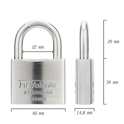 Stainless Steel Pin Tumbler Padlock, 304 Marine Series, Weatherproof Padlock for Outdoor use, 1-1/2 inch Wide Body, Keyed Alike Locks- Stainless Steel Body & Shackle-2 Pack - color: FUPS240