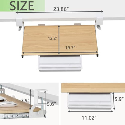 ETHU Under Desk Keyboard Tray - Small Slide Out Keyboard Shelf with C Clamp Mount, 19.7" x 11.8" Ergonomic Pull Out Tray for Home Office Desk,Oak - color: Oak, size: Small
