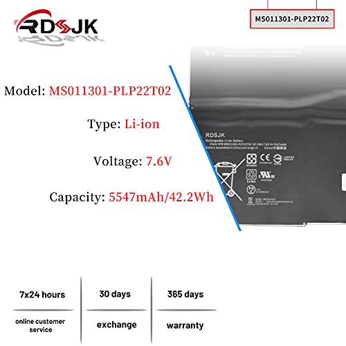 RDSJK Compatible MS011301-PLP22T02 MS011301 Battery Replacement for Microsoft Surface Pro 3 Pro3 1631 1577-9700 G3HTA005H G3HTA009H 1ICP4/82/74-1 7.6V 42.2Wh 5547mAh