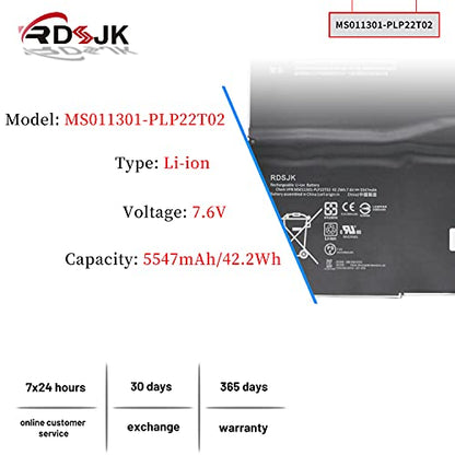 RDSJK Compatible MS011301-PLP22T02 MS011301 Battery Replacement for Microsoft Surface Pro 3 Pro3 1631 1577-9700 G3HTA005H G3HTA009H 1ICP4/82/74-1 7.6V 42.2Wh 5547mAh
