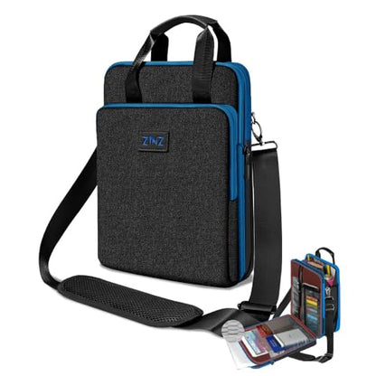 Laptop Shoulder Bag 12.3-13 inch Case Sleeve, Expandable Handbag with Valuables Compartment Compatible with MacBook Air/Pro/Neo 13", iPad 12.9"/13"/11", Shockproof,Black-Blue edge - color: Black-blue Edge