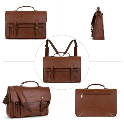 MOSISO 3 in 1 Laptop Bag, 15.6 inch PU Leather Shoulder Bag | Briefcase Messenger Satchel Laptop Backpack, 15-16 inch Computer Bags Handbag Bookbag, Brown - color: Brown, size: 15.6 inch