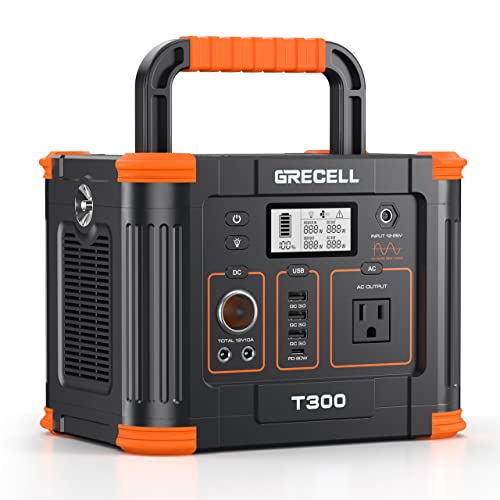 GRECELL Portable Power Station 330W (Peak 600W),GRECELL 288.6Wh Solar Generator with 60W USB-C PD Output, 120V Pure Sine Wave AC Outlet Backup Lithium Battery for Outdoors Camping Travel RVs - color: Dark Orange