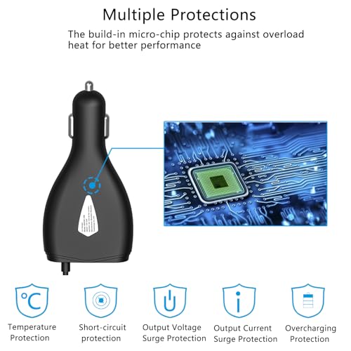 Surface Car Charger, 70W 15V 4A Power Supply | for Microsoft Surface Pro 5/Pro 6/Pro 7/Pro 8/Pro X, Surface Book, Surface Go, Surface Laptop with 5V 2A USB Charging Port