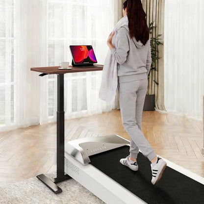 ROMOON Overbed Table with Wheels, Height Adjustable Rolling Laptop Cart | Mobile Standing Desk & Bedside Table with Sturdy Frame for Home Office, Hospital, Couch, Small Spaces, 27.6" x 15.7", Walnut - color: Walnut