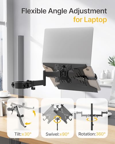 monTEK 2-in-1 Universal Laptop Pole Mount Tray for 10”- 15.6” Notebook or 17”-32” Monitor, Full Motion Laptop Mount with Removable 75/100mm VESA Plate, Fits 1.1”-2.4” Pole Diameter, Black - size: for Laptop