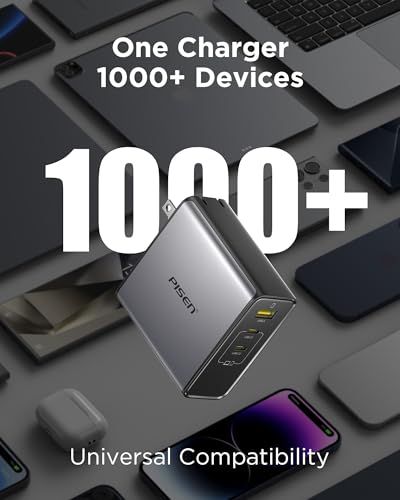 PISEN 140W USB C Charger - PD3.1 GaN Fast Charger USB C 3-Port Foldable Charging Block 140Watt Power Adapter with 6FT 240W Type-C Cable, 140W Charger for MacBook, Laptops, Samsung, iPad, iPhone Series