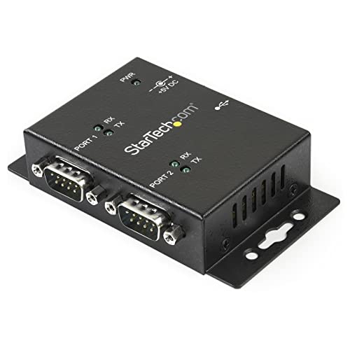 StarTech USB to Serial Adapter, 2-Port, DB9, FTDI, TAA (ICUSB2322I) | Wall Mount, Din Rail Clips, Industrial, COM Port Retention - style: 2-Port