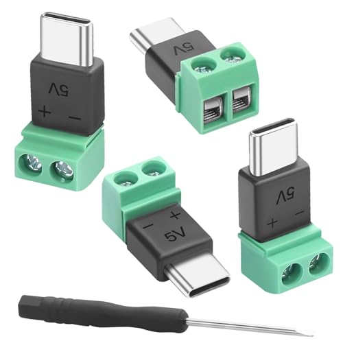 QIANRENON USB C 2Pin Solderless Adapter USB Type C Male to 2Pin Crimp Terminal Charging Connector 5V 1.5A Screw Terminal Solderless Plug Cannot Data Transfer For DIY Or Repair USB C 4Pcs