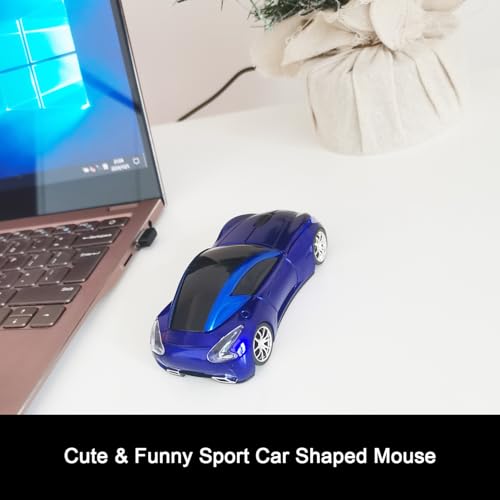 Car Mouse for Computer, Wireless Car Shaped Mice for Laptop, PC, Mini Cute Mouse with 2.4Ghz USB Receiver, 3D, 1600DPI, Silent Clicks, LED Headlights (Blue) - color: Y-Blue