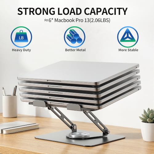 ALASHI Laptop Stand for Desk with 360° Rotating Base, Multi-Angle Adjustable Laptop Stands, Foldable Laptop Riser Compatible with 10 to 17 Inches PC Computer, Grey - color: E-Grey
