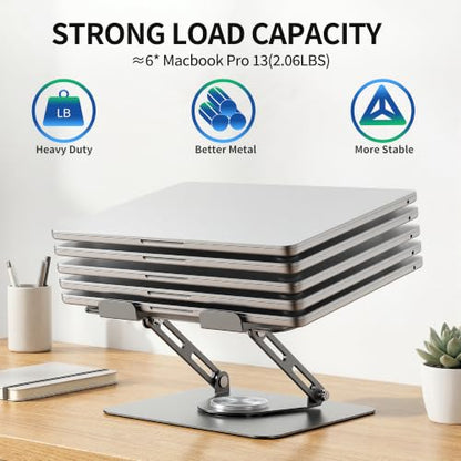 ALASHI Laptop Stand for Desk with 360° Rotating Base, Multi-Angle Adjustable Laptop Stands, Foldable Laptop Riser Compatible with 10 to 17 Inches PC Computer, Grey - color: E-Grey