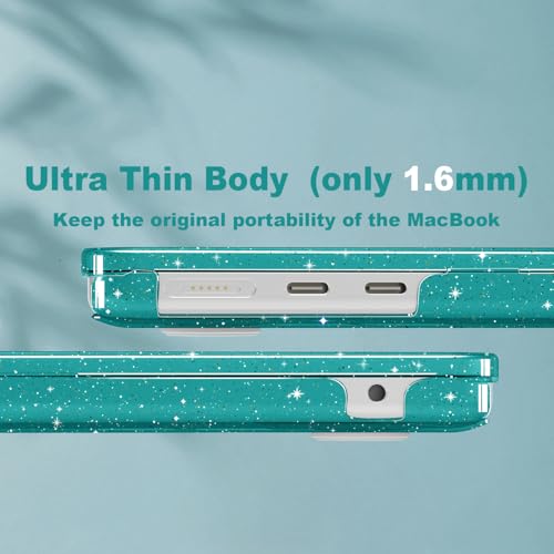 CISSOOK for MacBook Air 13 inch Case M4 M3 M2 2025 2024 2022, Plastic Hard Shell Case Glitter Bling Cover with Keyboard Cover for MacBook Air 13.6 A3240 A3113 A2681, Deep Teal Glitter - color: Air13.6inch-Deep Teal Glitter
