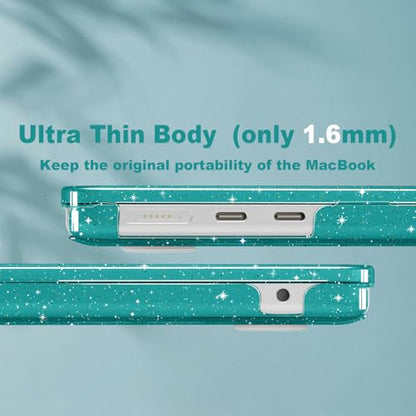 CISSOOK for MacBook Air 13 inch Case M4 M3 M2 2025 2024 2022, Plastic Hard Shell Case Glitter Bling Cover with Keyboard Cover for MacBook Air 13.6 A3240 A3113 A2681, Deep Teal Glitter - color: Air13.6inch-Deep Teal Glitter