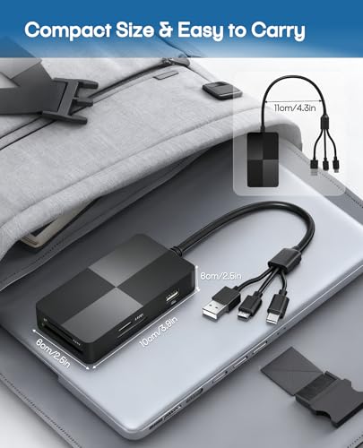 Memory Stick Pro Duo Adapter - 8 in 1 SD/TF/MS/CF/xD-Picture-Card Multi Computer Memory Card Readers with 3 USB 2.0 Ports for iPhone/Laptop/USB-C Device/Memory Stick Pro Duo Mark2/SD/XD Card Reader