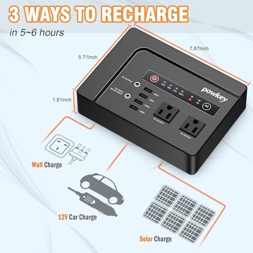powkey 200W Portable Power Bank with AC Outlet 120V, 146Wh Power Station | Rechargeable Backup Lithium Battery Powered, Pure Sine Wave AC Outlet for Outdoor RV Trip Travel Home Office Emergency - color: Black