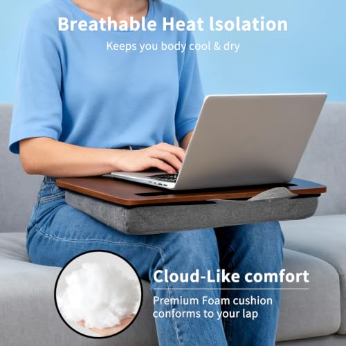 Home Office Lap Desk with Wrist Rest Laptop Bed Desk for Notebook, Laptop, Tablet, Lap Stand with Tablet, Phone Holder Fits Up to 14 Inch Laptops (Brown) - color: Brown, size: Small