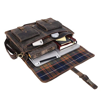 Leather briefcase 18 inch laptop messenger bag for men and women best satchel office bag - color: Brown, size: 18 inch