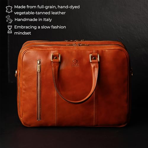 Time Resistance Leather Laptop Briefcase - Full Grain Leather Computer Bag for Men and Women | Leather - color: Cognac
