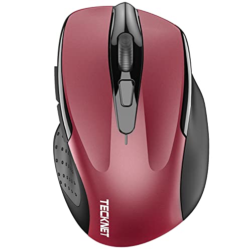 TECKNET Wireless Mouse (2.4G & BT5.0/3.0) Silent 4800 DPI Computer USB A & Bluetooth Mouse 6 Buttons, Wide Compatibility - Red - color: Red