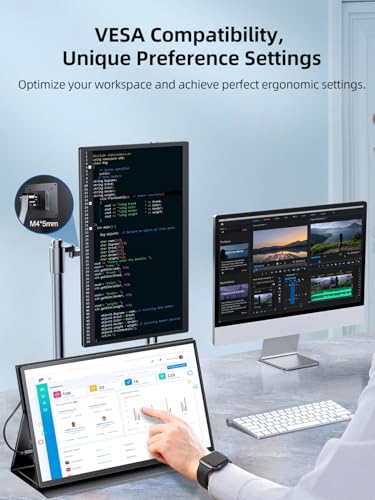 EVICIV 18.5” Portable Monitor Touchscreen, 120Hz 1ms Gaming Monitor | 400Nits, 1080P FHD IPS, 125% sRGB, VESA & Smart Case, USB-C & MINI HDMI, Travel Screen for Laptop, Computer, Game Consoles - size: 18.5 Inch