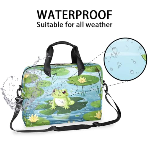 Cute Frog Animal Lotus Leaves Laptop Bag Carrying Case 15.6 Inch Laptop Briefcase Messenger Shoulder Bag for Tablet Computer Bag for Travle Business Men Women