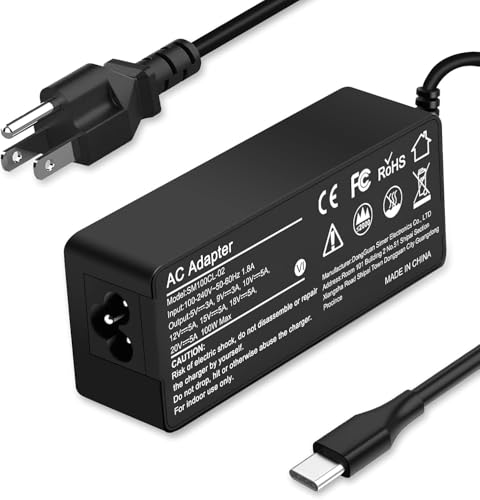 Universal 100W USB-C Laptop Charger Compatible with Lenovo, Acer, Dell, Asus, Mac Book Pro/Air 16, 15, 14, 13 Inch, Chromebook, ThinkPad and Type-C Adapter Charger - color: BLACKA